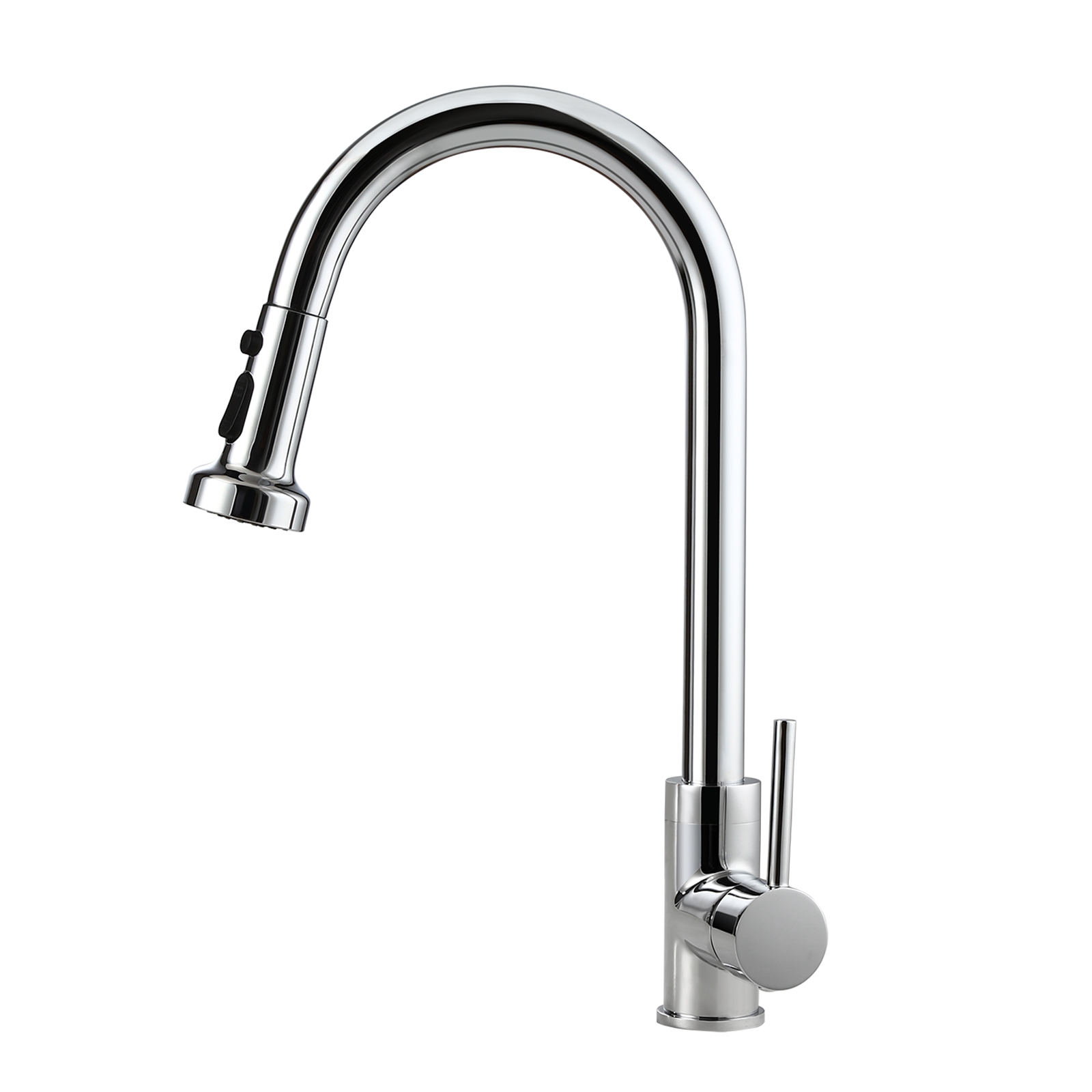 Commercial 3-Function Pull Down Spray Swivel Sprayhead Kitchen Sink Faucet with Deck Plate Polished Chrome Brass