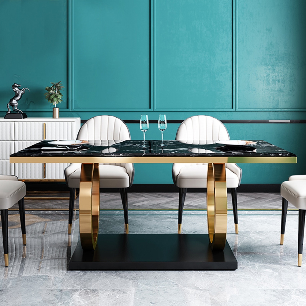 

63" Rectangular Faux Marble Dining Table with Stainless Steel Base