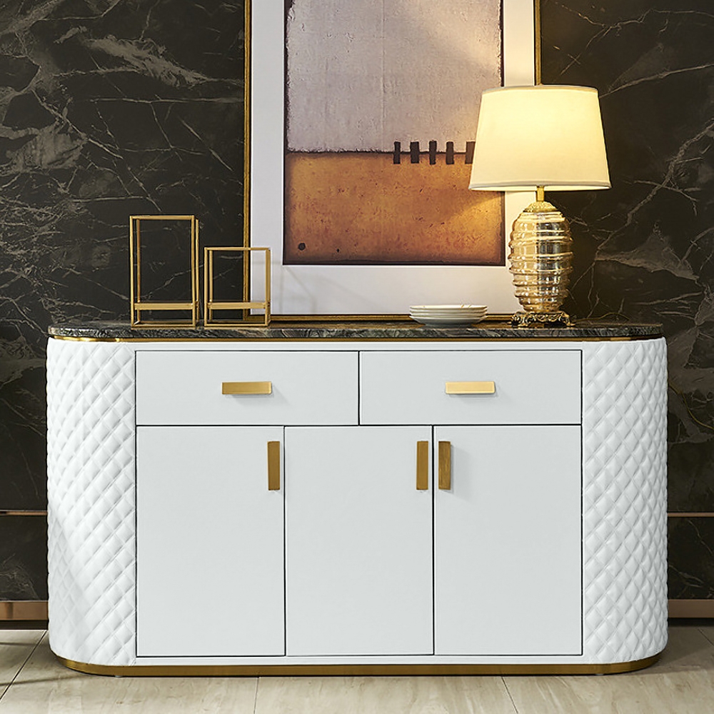 

63" White Sideboard Buffet Faux Marble Top Modern Sideboard Cabinet with Storage