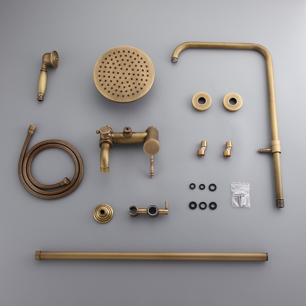 Classic Antique Brass Single Lever Exposed Rain Shower System with Hand Shower & Bath Filler