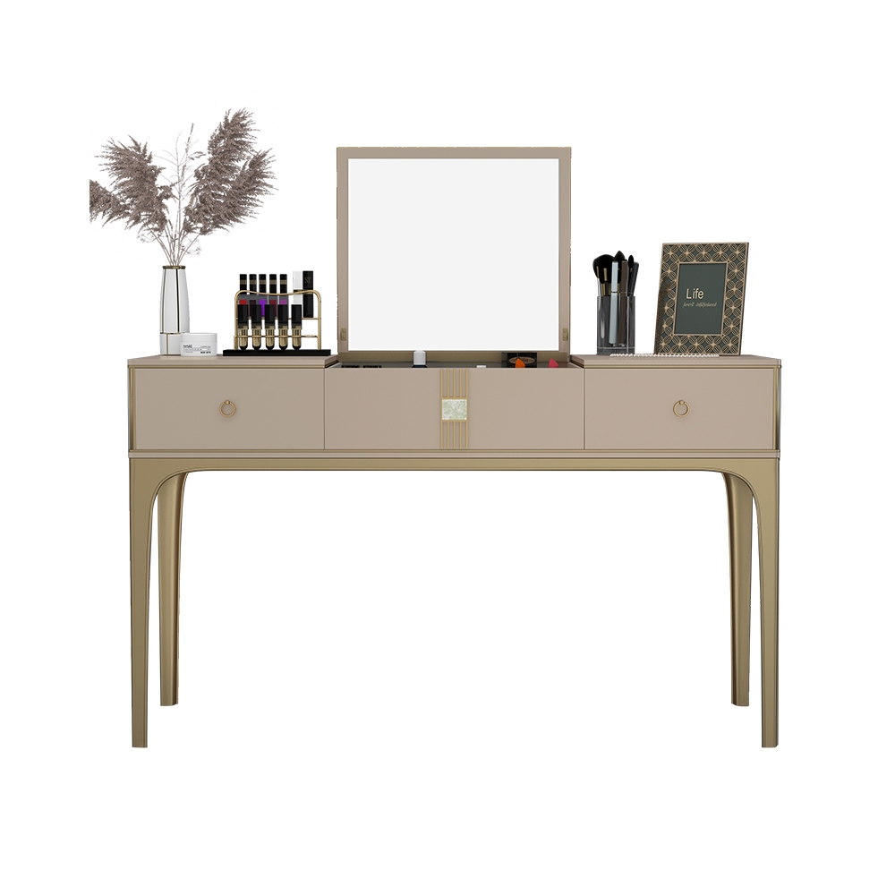 63" Modern Champagne Makeup Vanity with Flip Top Mirror and 2 Drawers