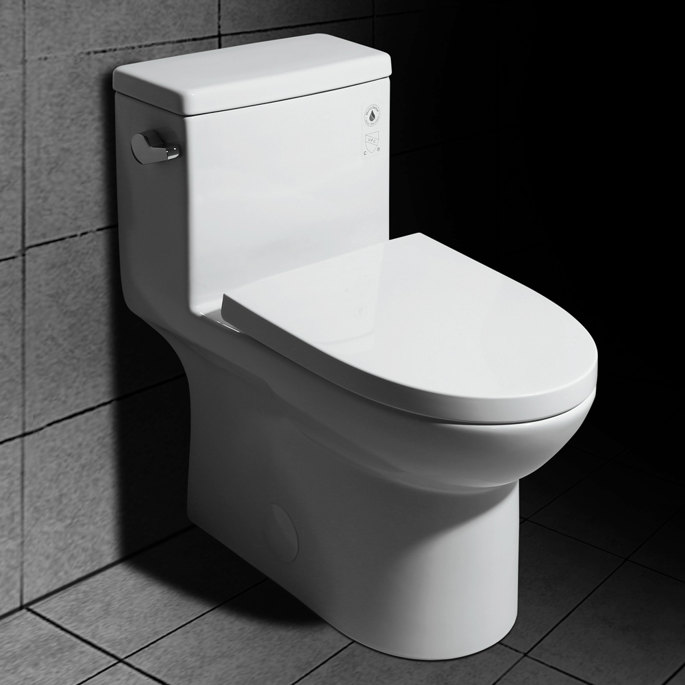 Modern One-piece Single Flush 1.28 Gpf Elongated Siphonic Toilet In White With Soft-close Seat & Lid