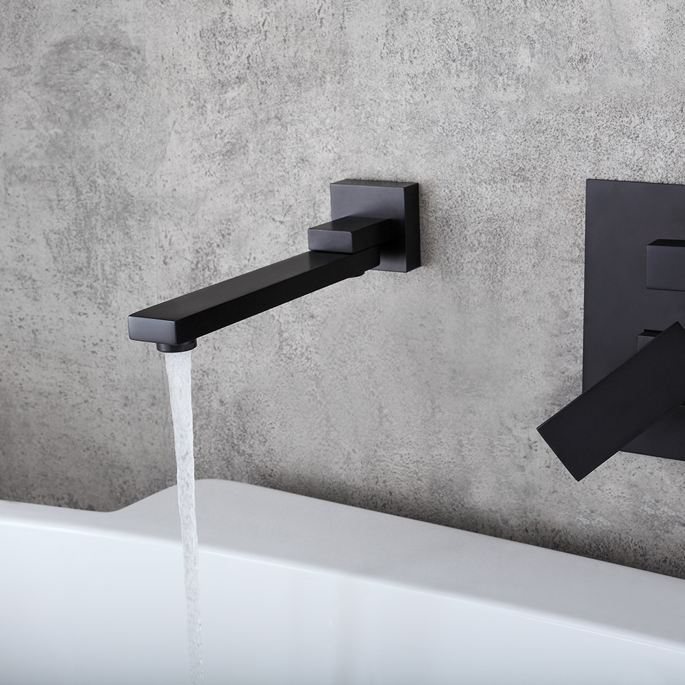 Ultramodern Matte Black Wall Mounted Swivel Tub Filler Tap with Hand Shower