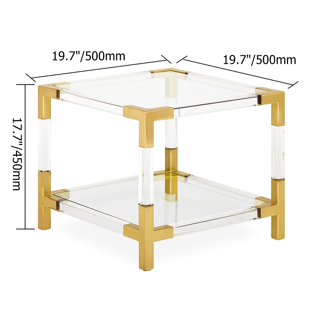 Gold and Clear Acrylic Storage End Table Square with Shelf