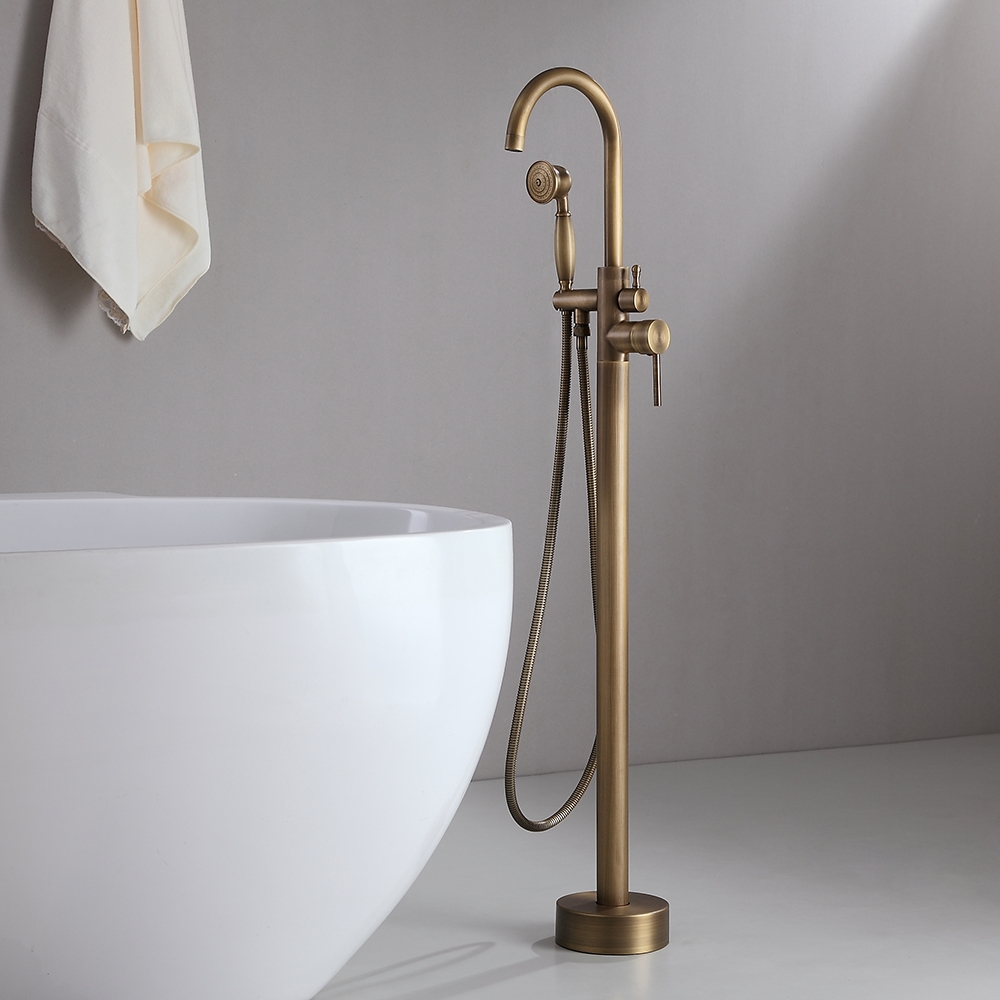 Classic Single Lever Handle Swivel Spout Freestanding Bath Tap With Handshower Homary