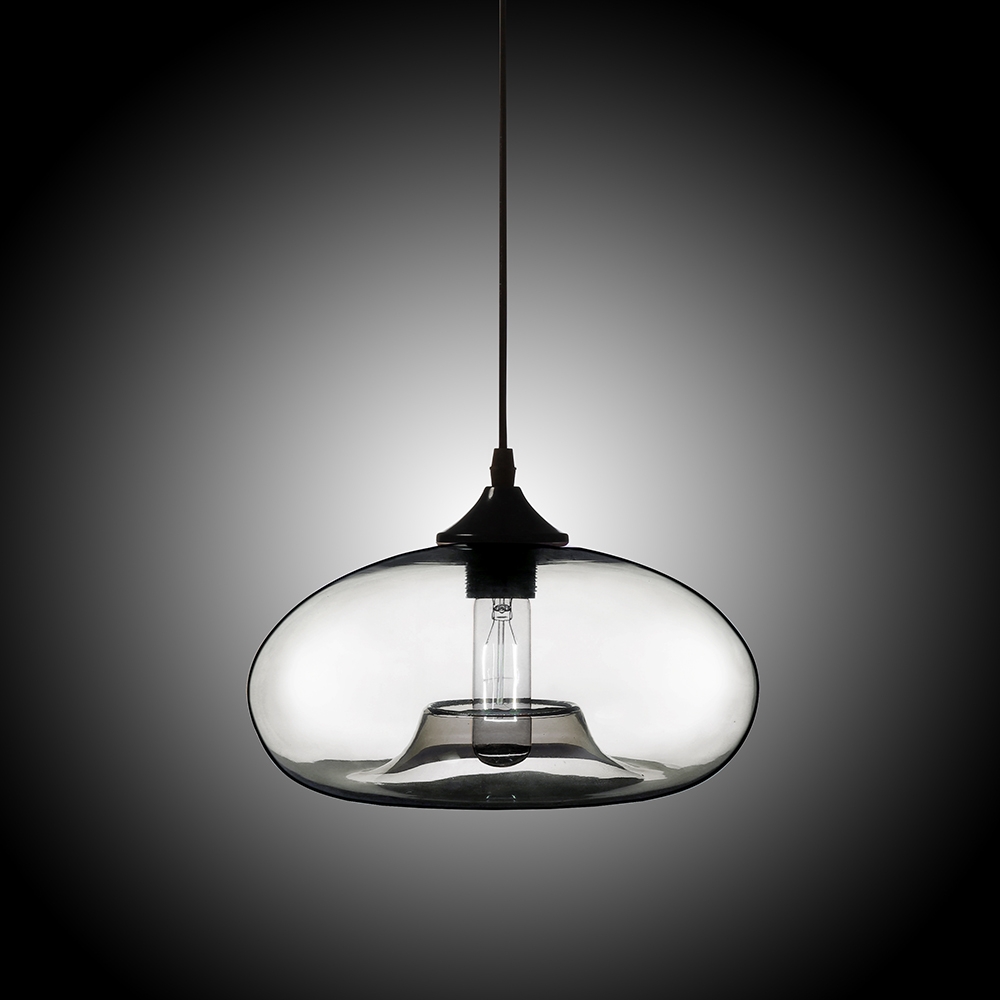 

Modern Style Clear Glass Single-Light Concave Oval Pendant Lamp Fixture with Adjustable Cable Incandescent Bulb Included