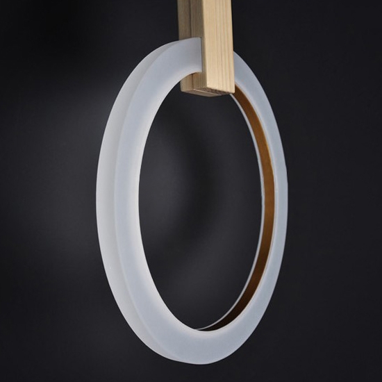 Minimalist Modern LED Ring Acrylic Diffuser Wood Pendant Light in Medium