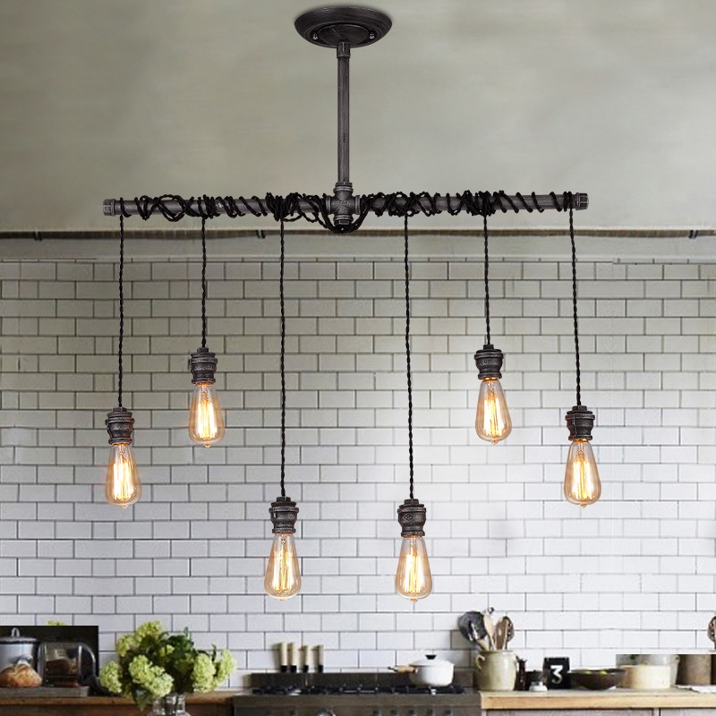 Industrielle 6-Licht-Sanitärrohr-hängende Pendelleuchte für Kücheninsel