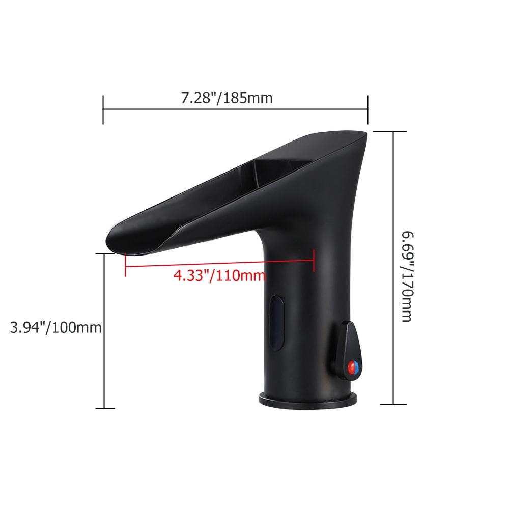 Single Hole Touchless Electronic Waterfall Bathroom Sink Faucet in Matte Black