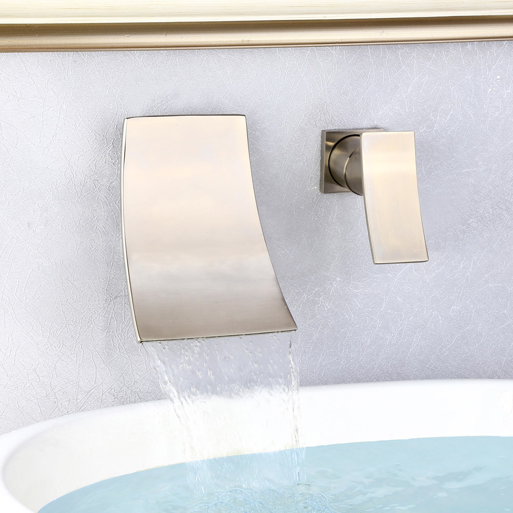 

Shoop Brushed Nickel Wall Mounted Single Handle Waterfall Bathroom Sink Faucet