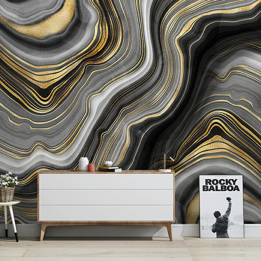 

Metallic Marble Abstract Wallpaper Gray Gold Satin 33'L x 19.7"W Wallpaper Roll