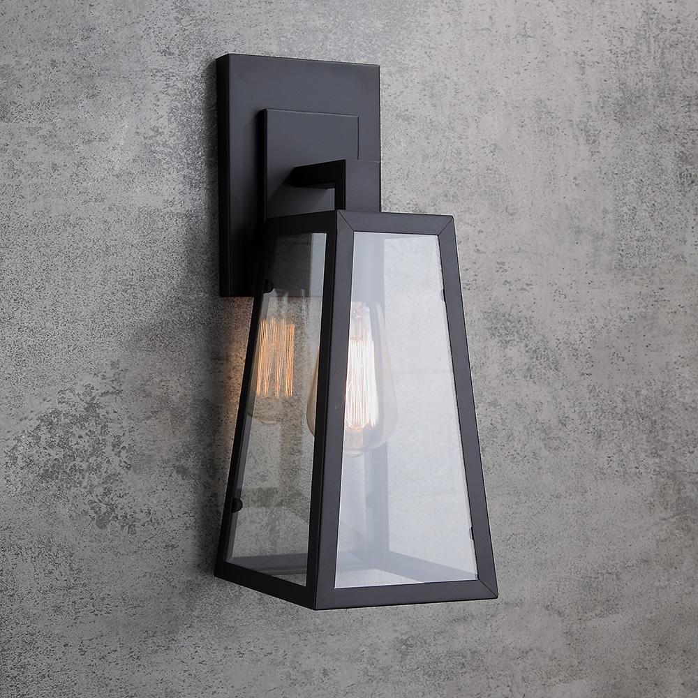 Retro Industrial Antique Matte Black Iron Lantern Outdoor Wall Sconce 1-Light with Clear Glass