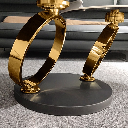 White Extendable Coffee Table with Ring-shaped Metal Pedestal