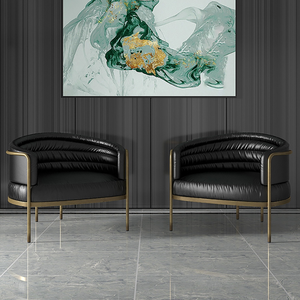 

Modern Black Accent Chair Leather Upholstered Chair Gold Frame Chair