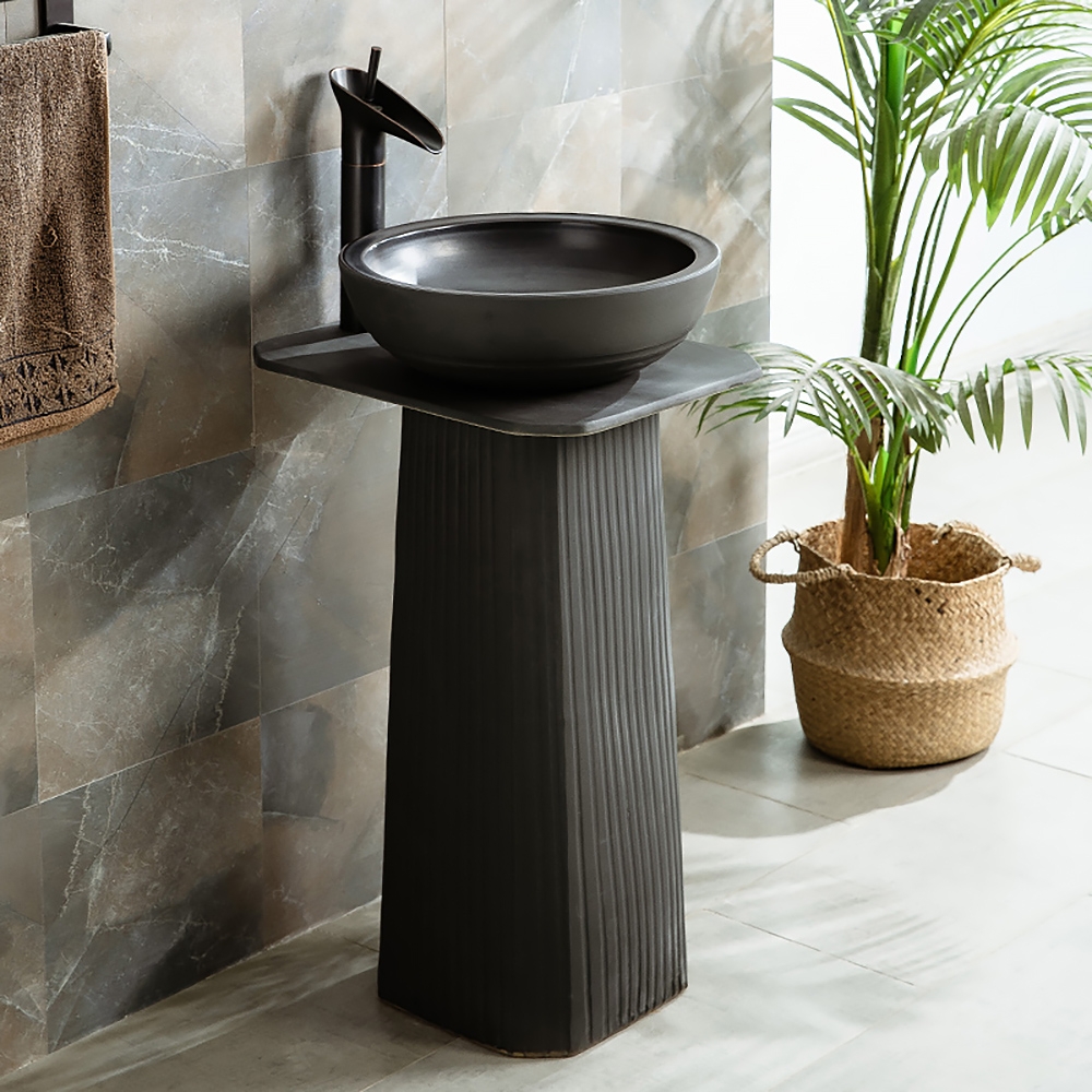 Grey Square Pedestal Basin Gaolin Round Countertop Basin without Waste & Tap