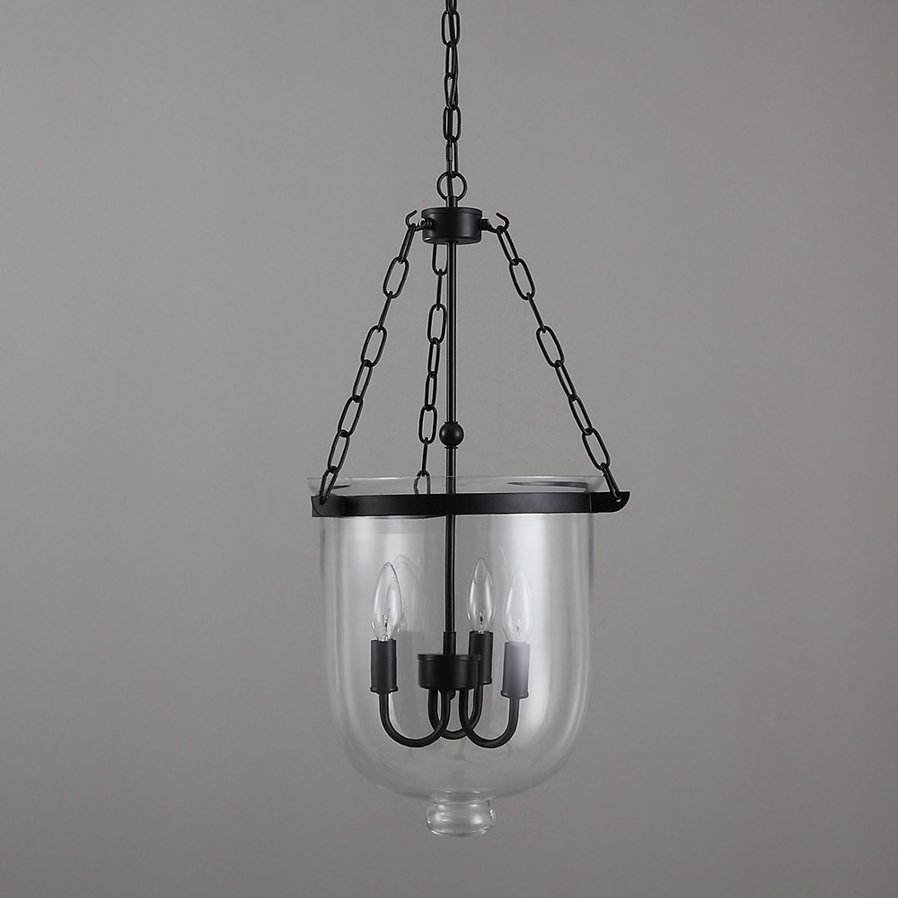 Retro Rustic Clear Glass Bell Jar Small Pendant Light with 3 Candle Lights