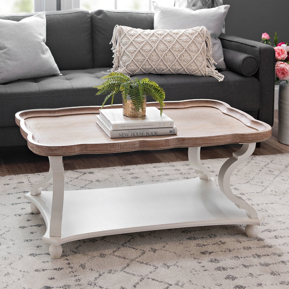 

Rustic Retro Coffee Table with Storage Shelf Tray Top MDF