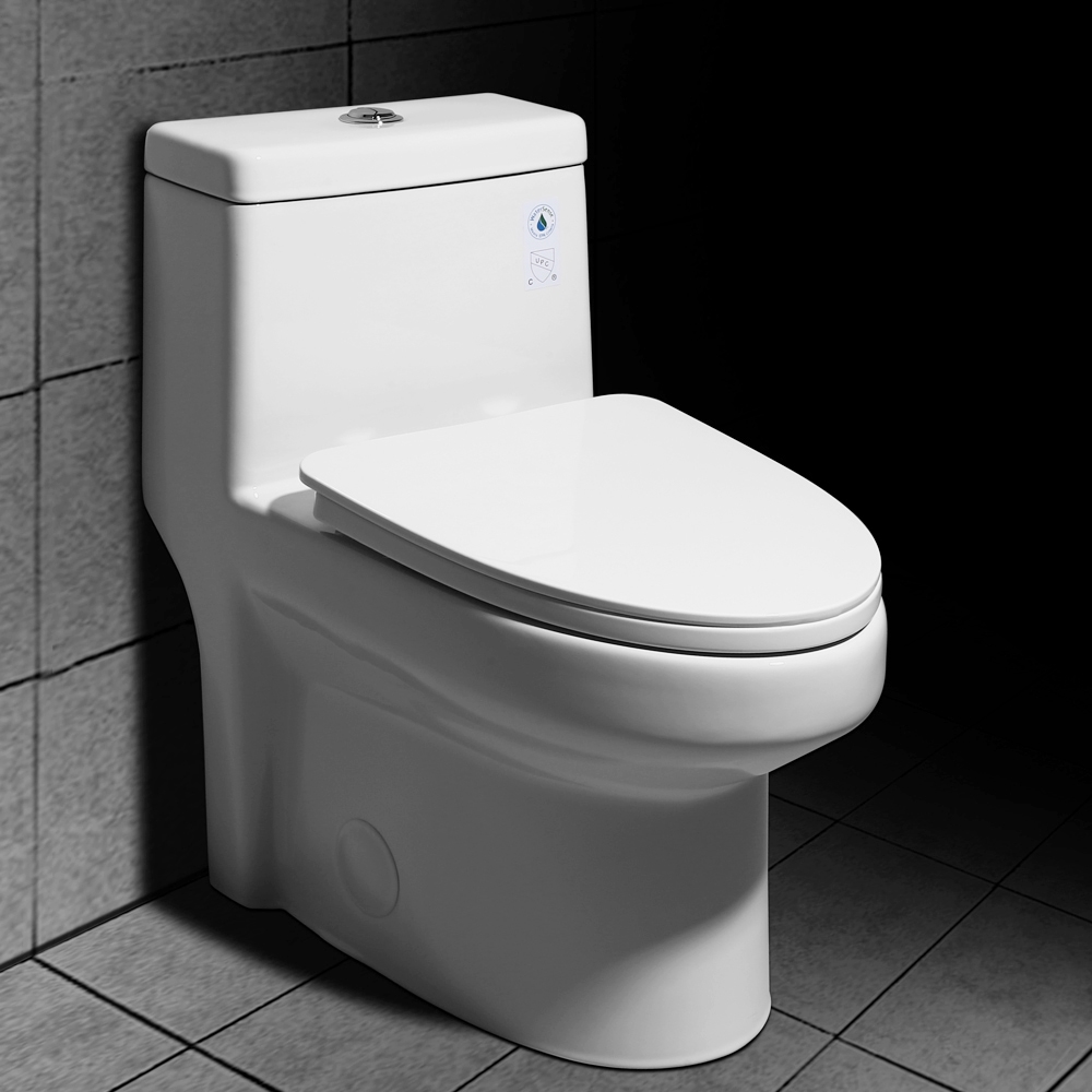 Contemporary White Water Sense Labled One-piece Elongated Dual Flush Siphonic Toilet Slow Close Seat
