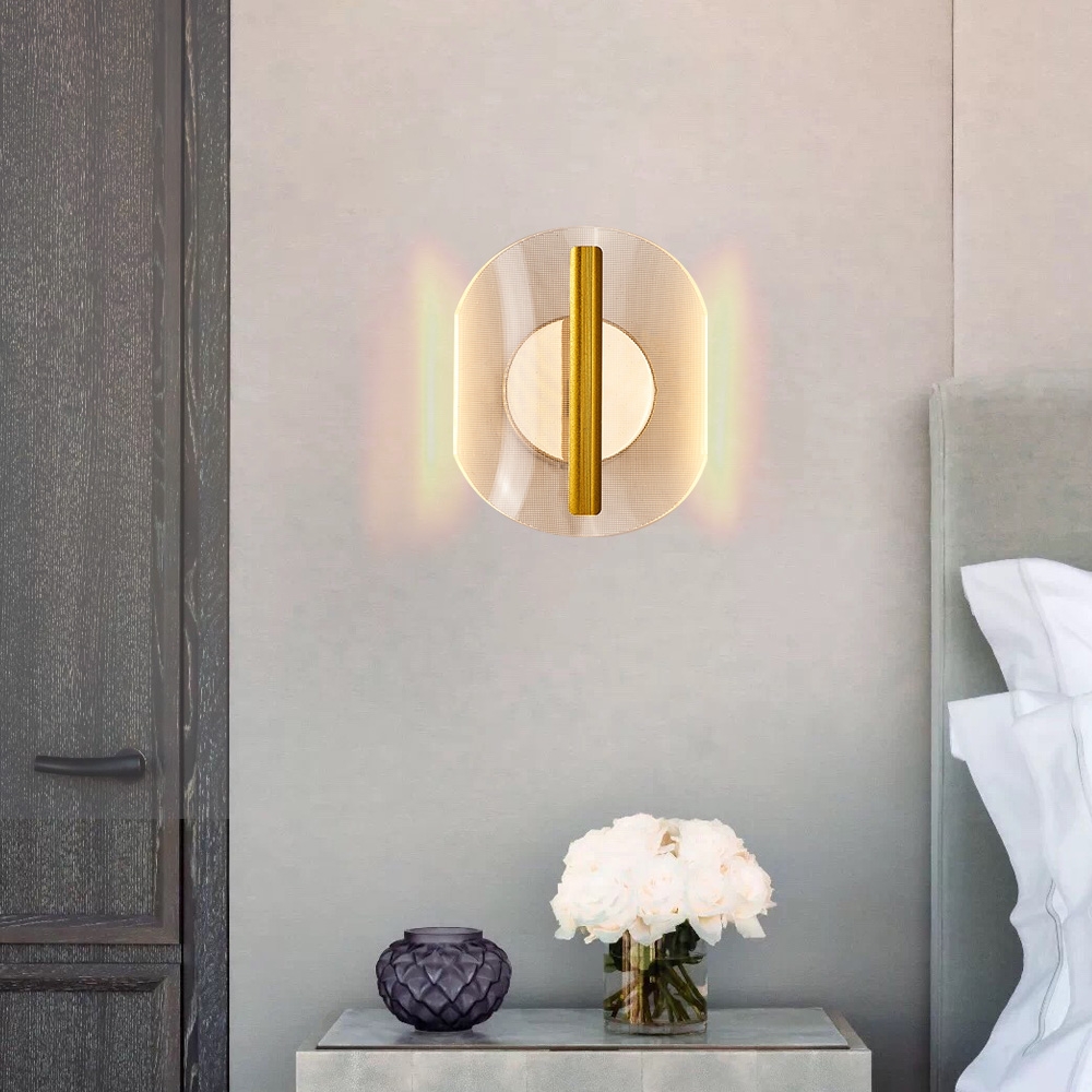 

Gold LED Acrylic Wall Sconce 2 Light Indoor Wall Lamp Modern