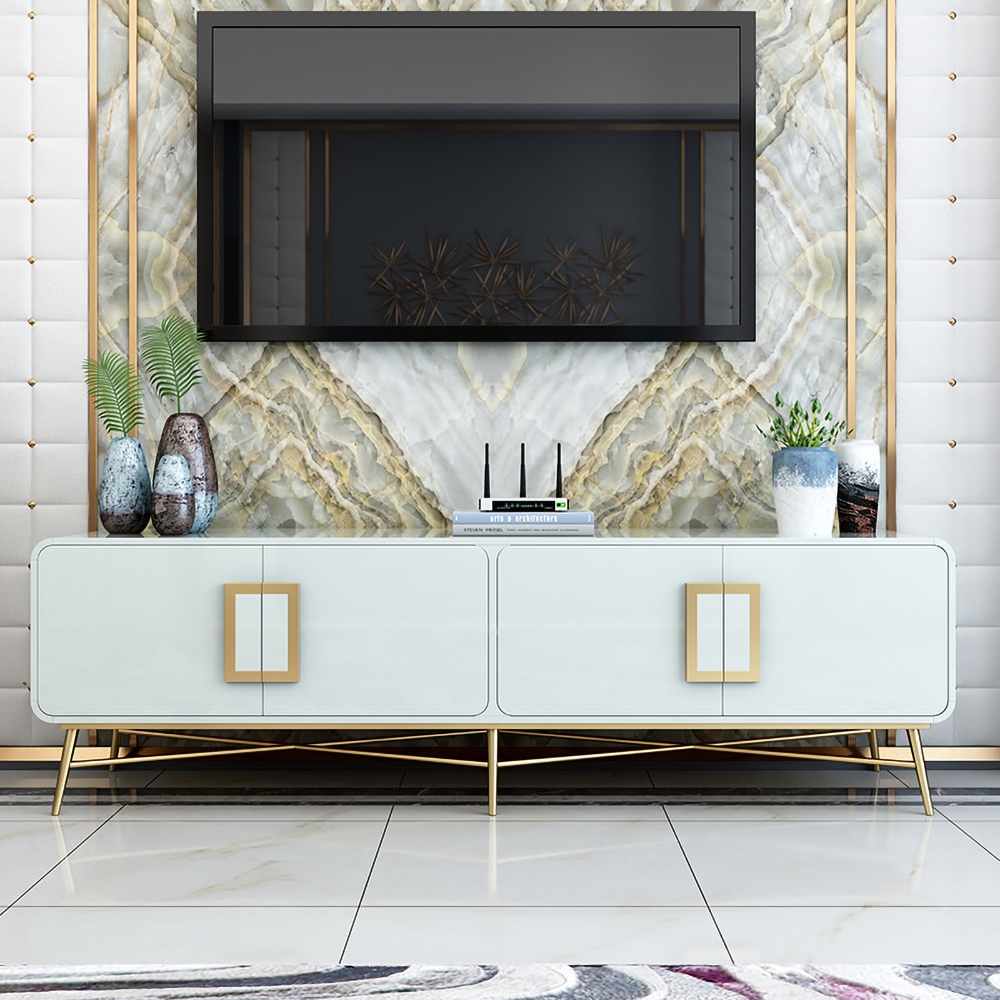 

78" Modern White TV Stand with 4 Doors Media Console in Gold
