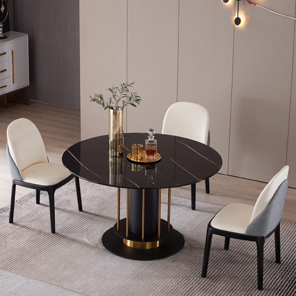 Round Dining Table Modern Black Marble Dining Table Stainless Steel Base