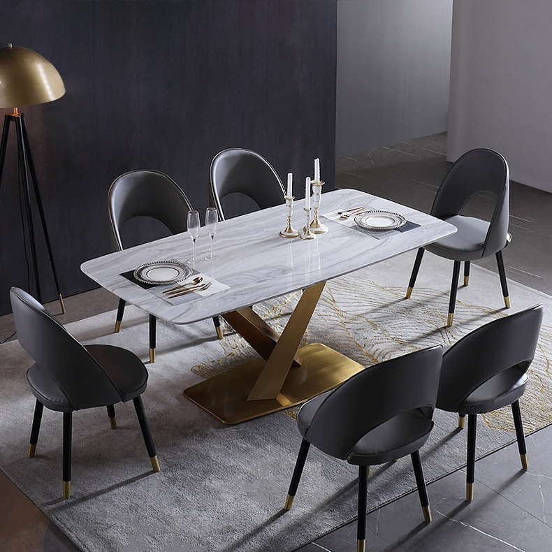 71" Rectangular Faux Marble Dining Table Gold XBase Stainless Steel