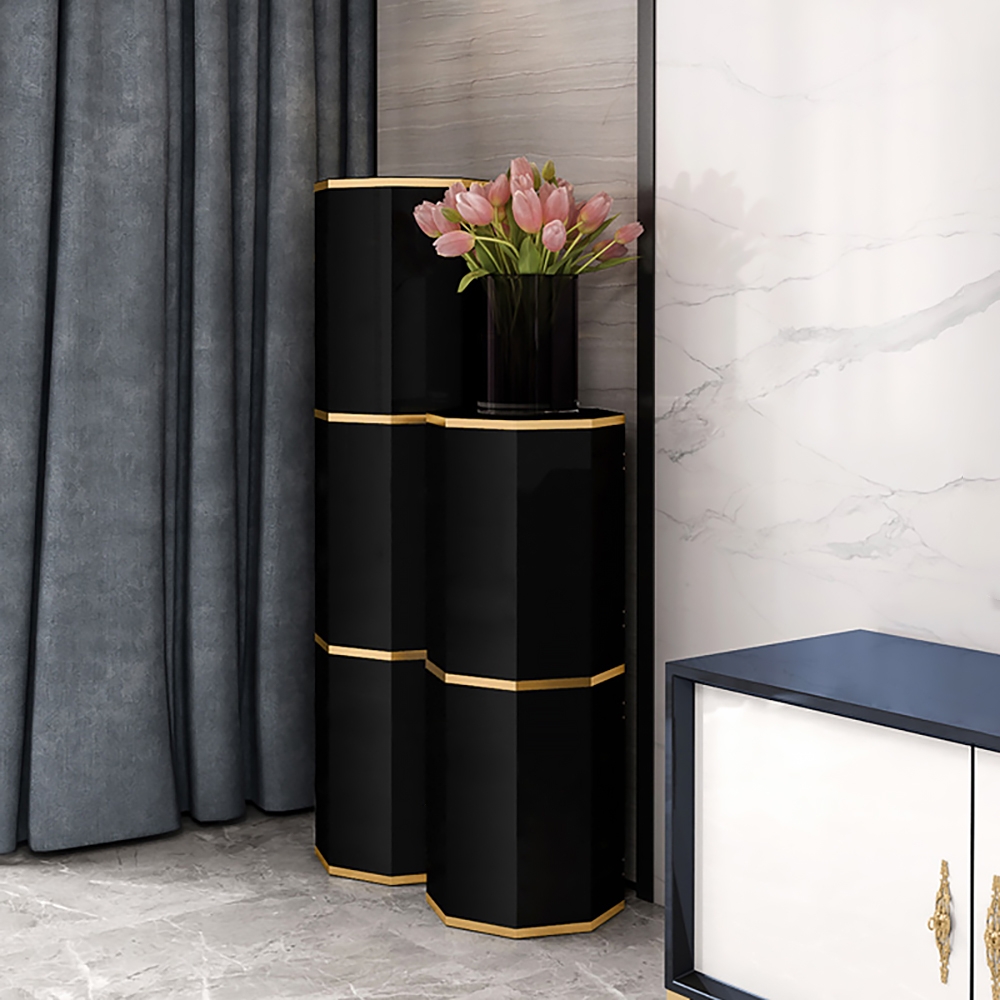 Black Round Swivel Narrow Shoes Storage Cabinet with 1 Doors 6 Pairs