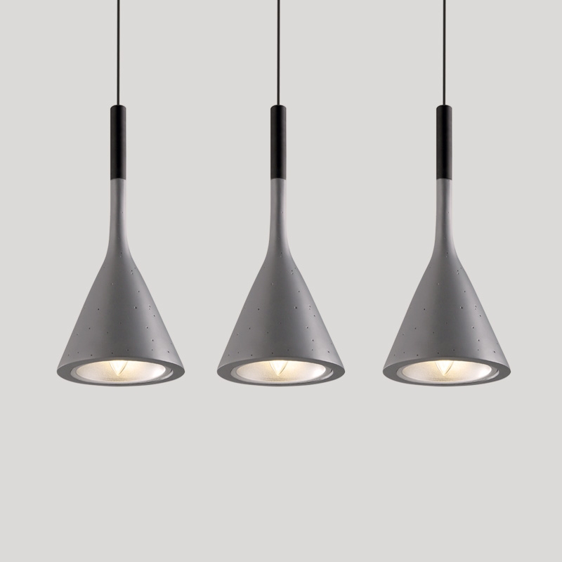 Contemporary Single Light Resin Funnel Pendant Light & Concrete Look in Grey
