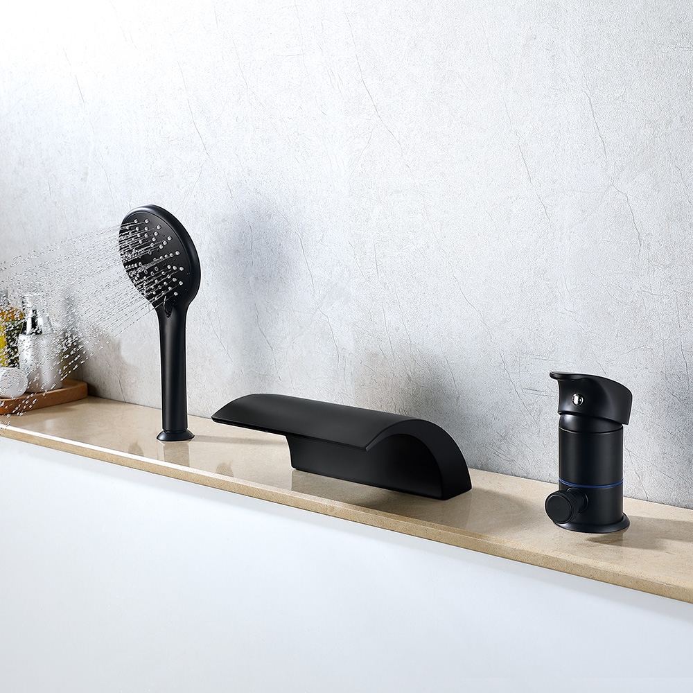 

Victoria Roman Waterfall Tub Faucet Single Handle with Handheld Shower in Matte Black