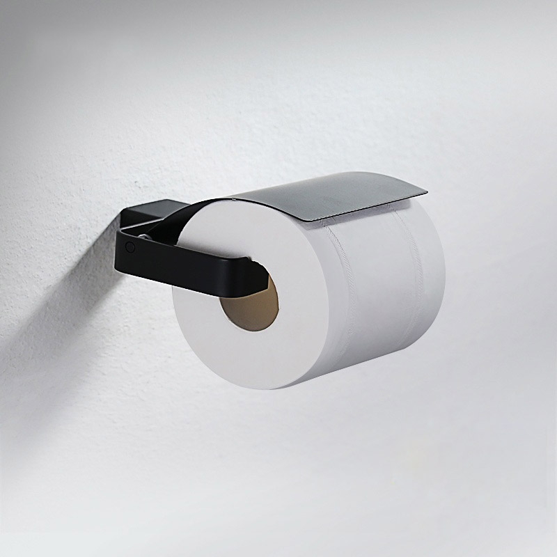 Image of Tierney Contemporary Matte Black Wall Mounted Toilet Paper Holder with Cover