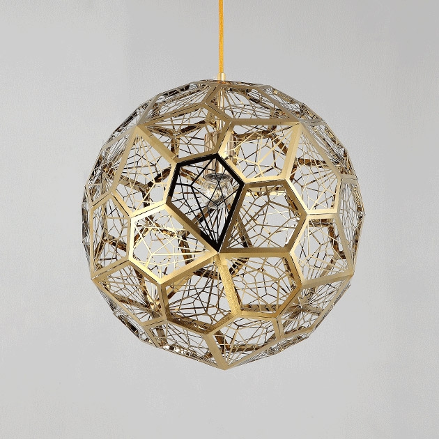 Modern Geometric Hollowed Out Globe 1-Light Pendant Light in Gold