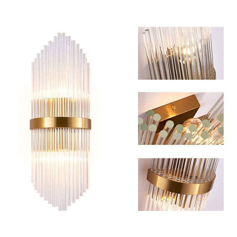 Contemporary Creative Glass Rod 2-Light Indoor Wall Sconce Vanity Light Metal in Gold