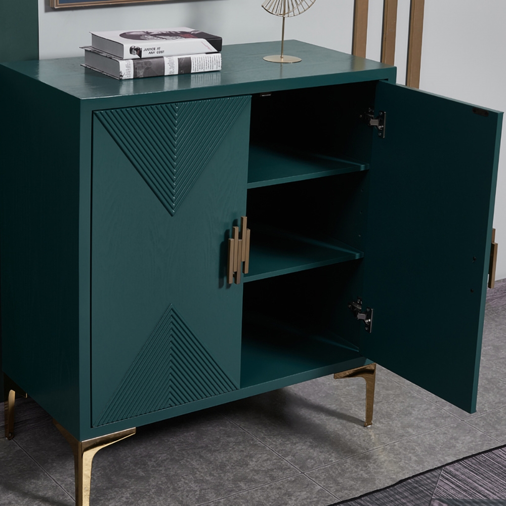 800mm Modern Green Shoe Cabinet Rectangle Shoe Storage with Doors and Shelves