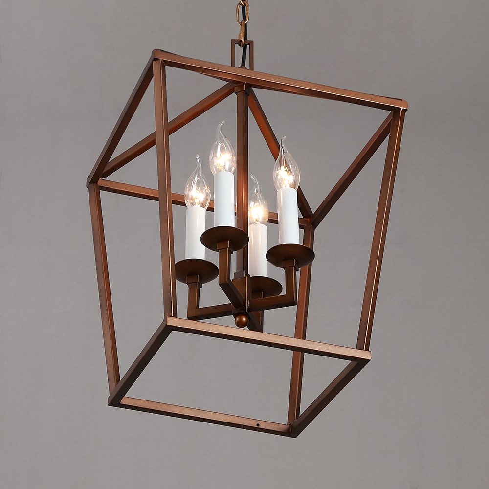 Rustic Geometric Cage 4 Candle Light Kitchen Foyer Suspended Pendant