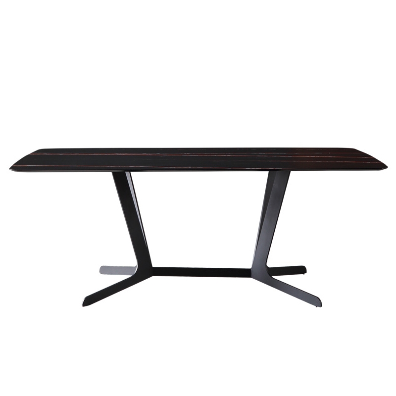 Rectangular Stone Dining Table Modern Table for Dining Room Steel Base in Black 55"