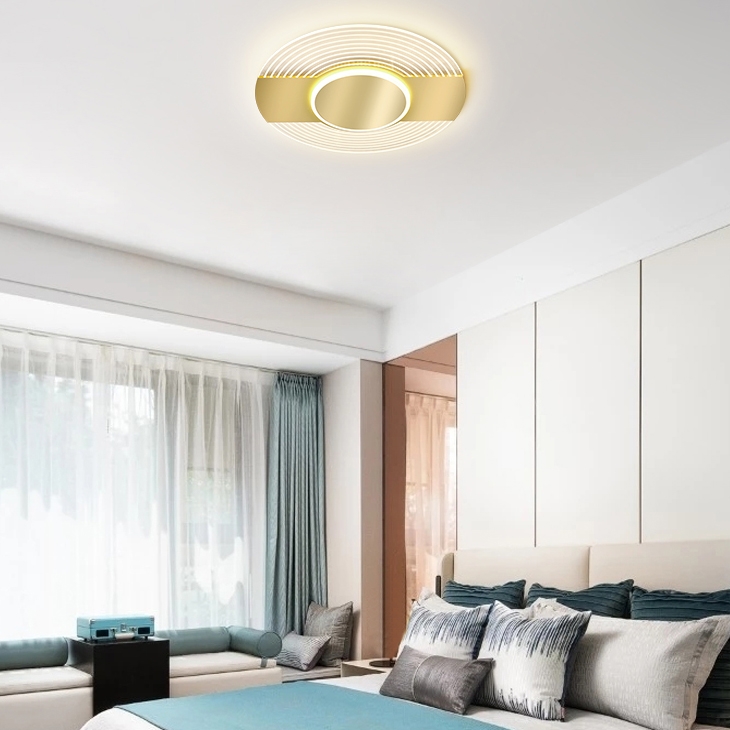 Image of Contemporary Round LED Flush Mount Ceiling Light in Gold Acrylic & Metal