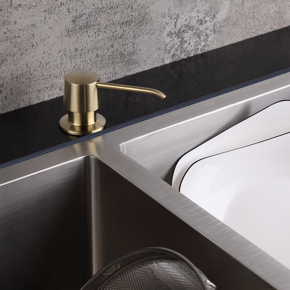 Modern Deck Mount Sink Soap Dispenser Brushed Gold with Solid Brass