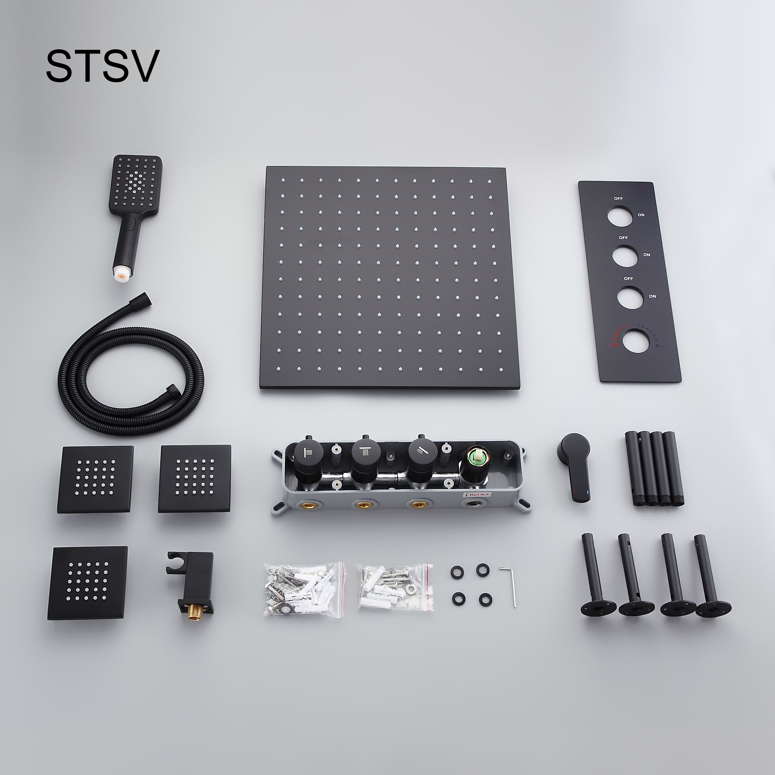 Thermostatic Matte Black Shower System 20" Large Rainfall Shower Head