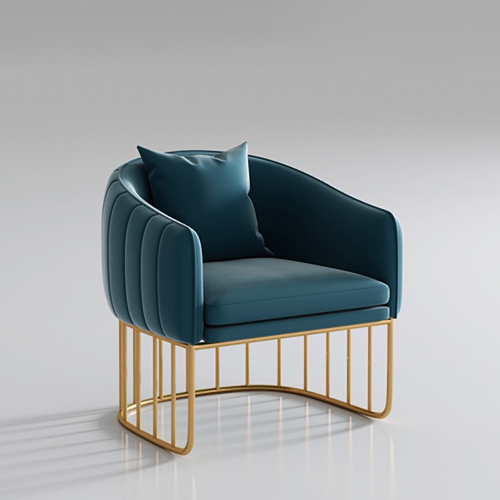 Blue Tufted Barrel Chair Upholstered Velvet Accent Chair Pillow Included