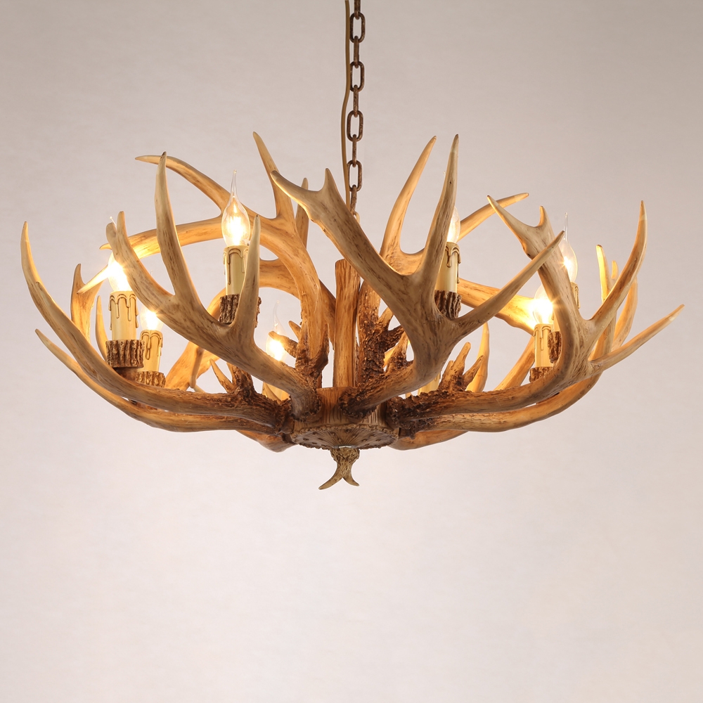 Vintage Resin Deer Horn Antler 6-Light Large Rustic Candelabra Ceiling ...