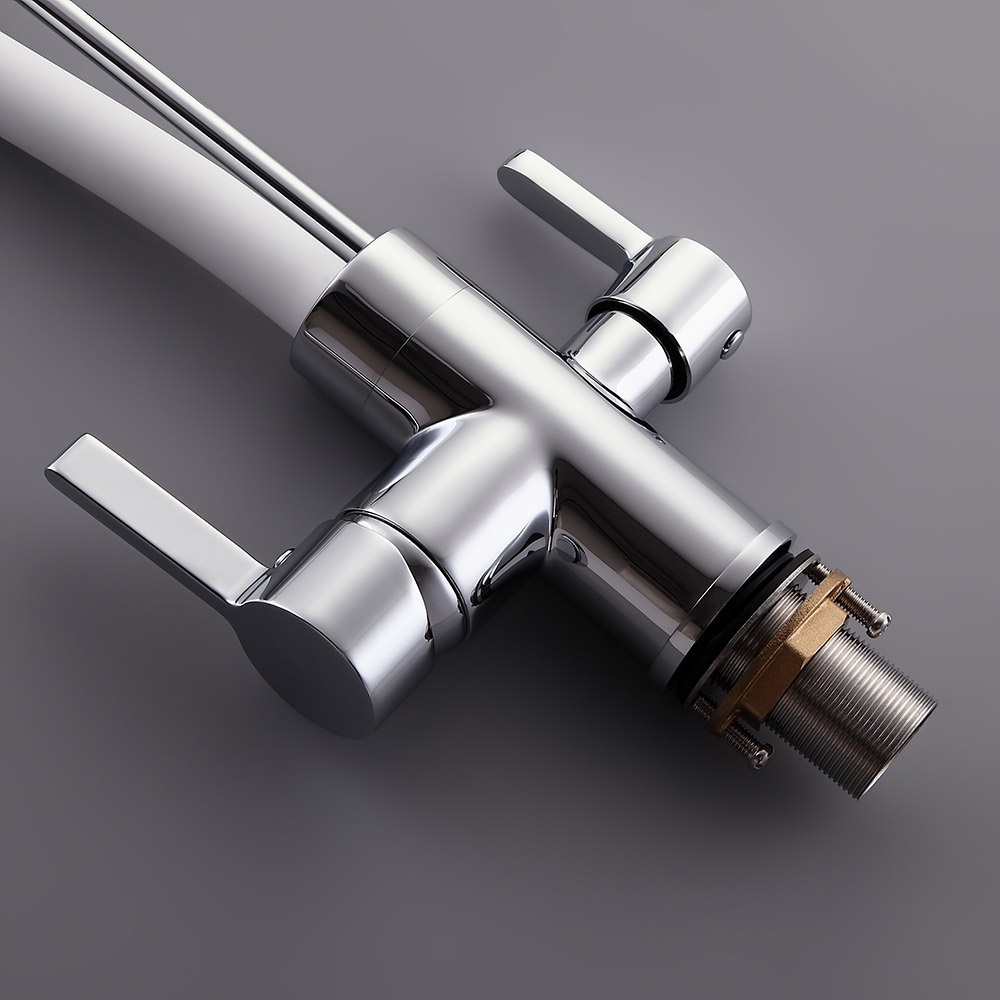 Modern Dual White Pull-Down Spray Filter Water Tap Monobloc Kitchen Tap Double Lever Handles in Chrome Finish