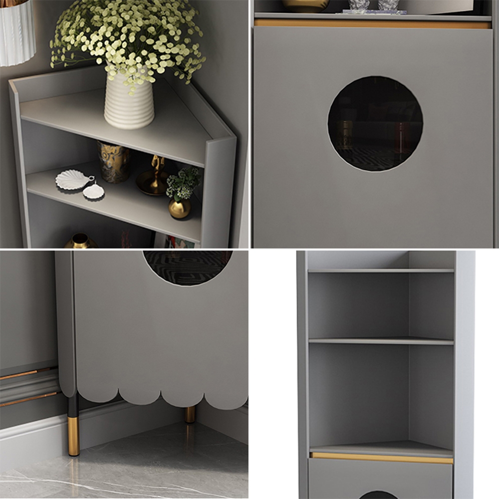 Modern Grey Tall Corner Wood Corner Storage with Door & ShelfHomary