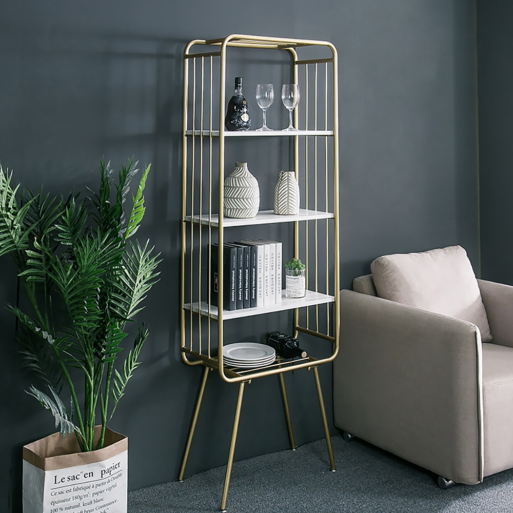 

Modern Rectangular Bookshelf Manufactured Wood&Metal Gold Bookcase with Shelves