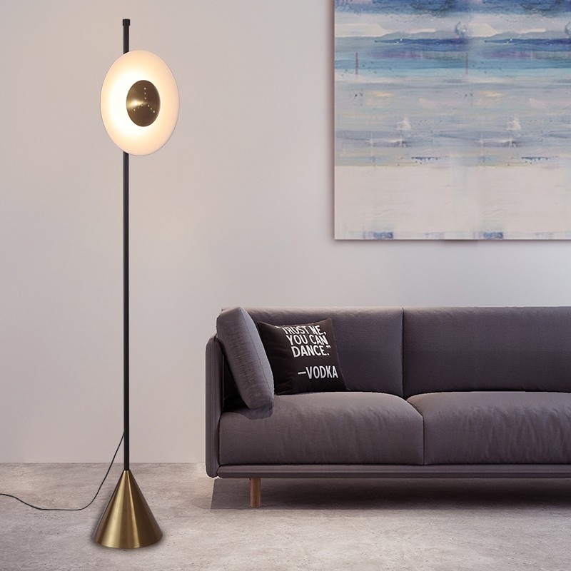Image of 69" Modern LED Floor Lamp with White Acrylic Shade Gold Base