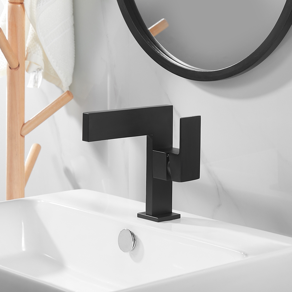 Ultra-Thin Matte Black Single Handle Waterfall Bathroom Sink Faucet Solid Brass Single Hole