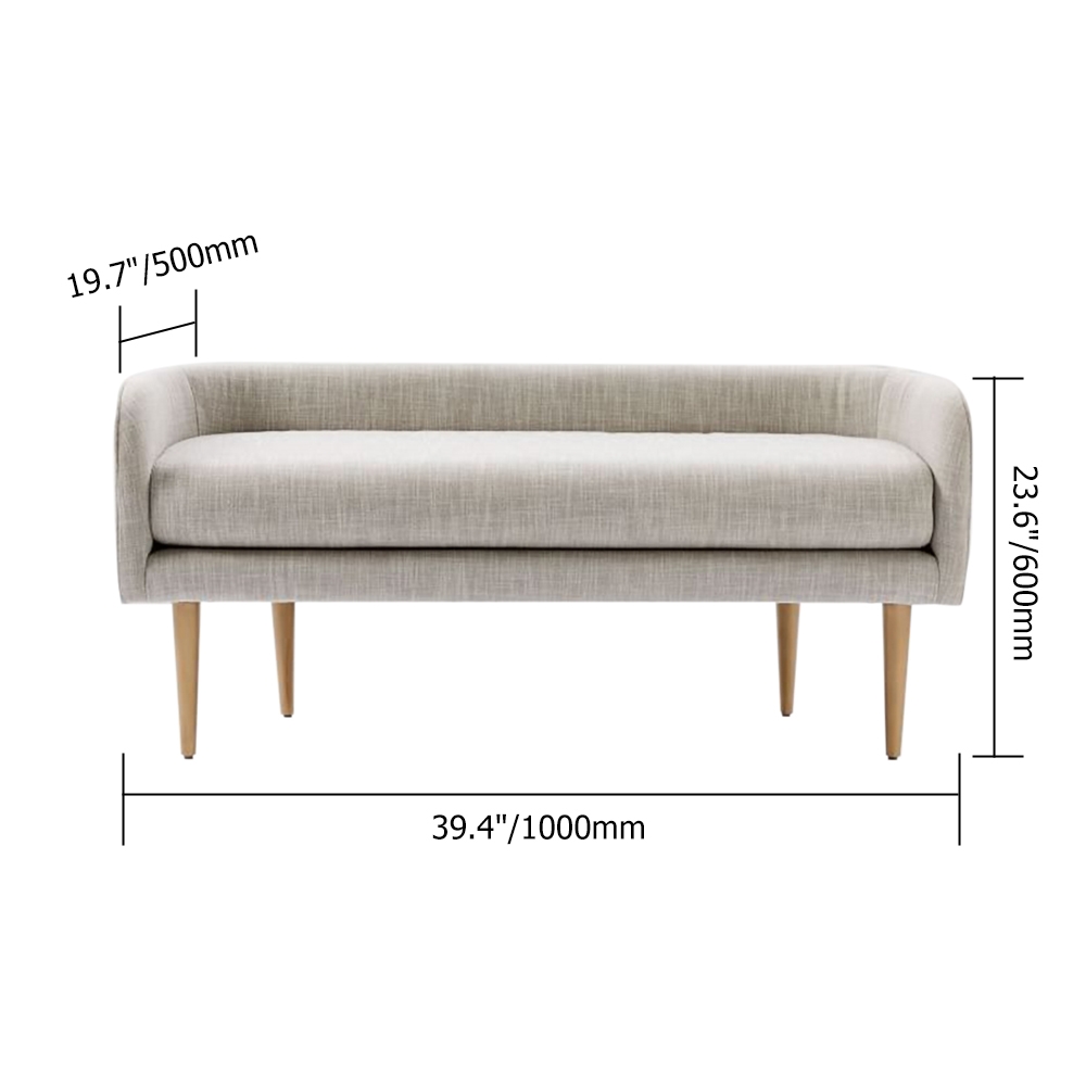 Beige Entryway Bench Upholstered Cotton & Linen Modern Bench in Gold-Homary