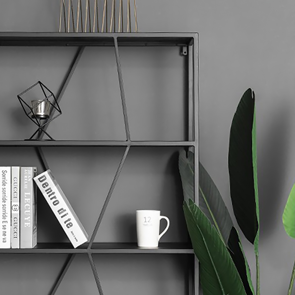 Black Modern Geometric Bookshelf Metal with 5Tier Shelving