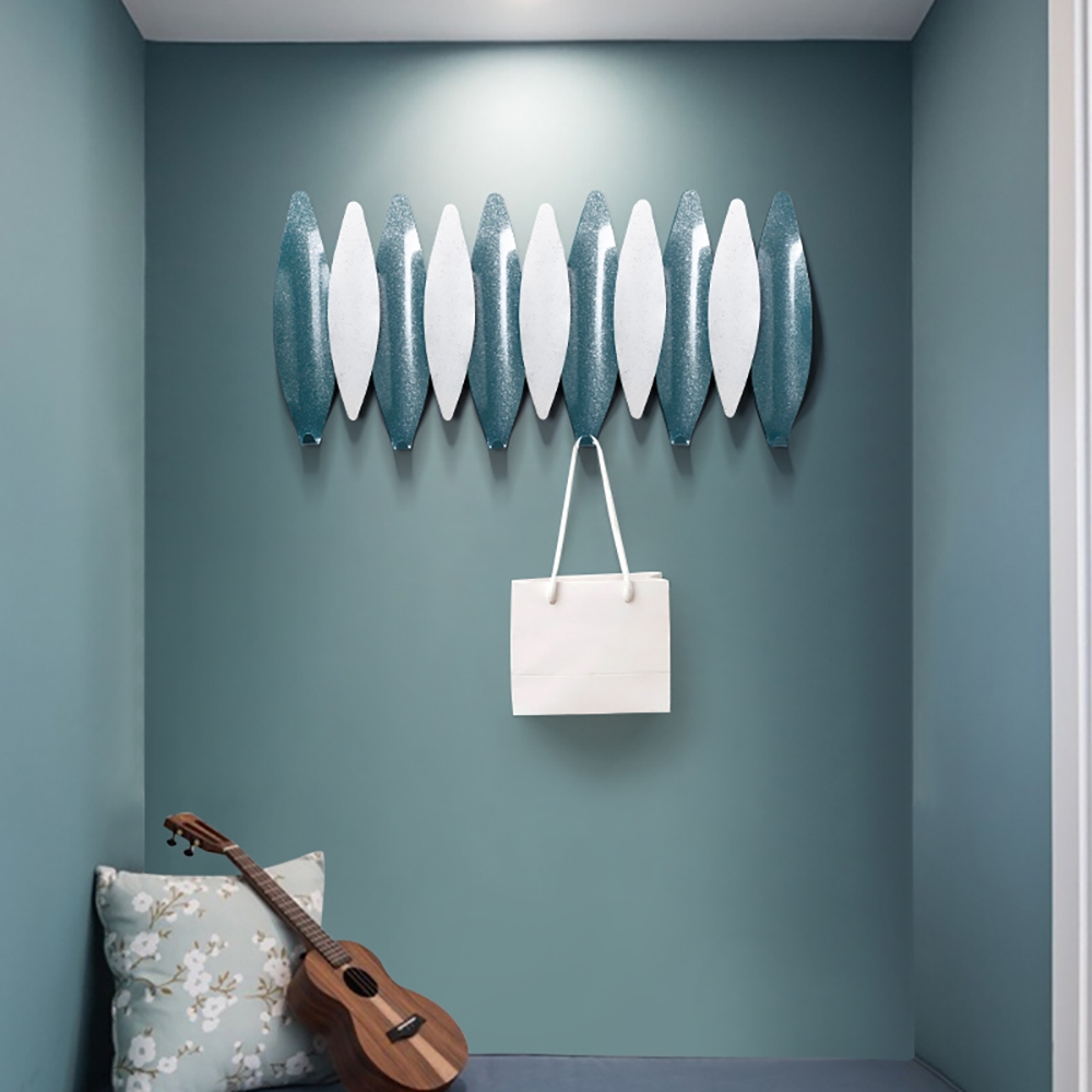 Blue &white Ocean Style Wall Mounted Coat Rack With 4&6-hooks Set Of 2