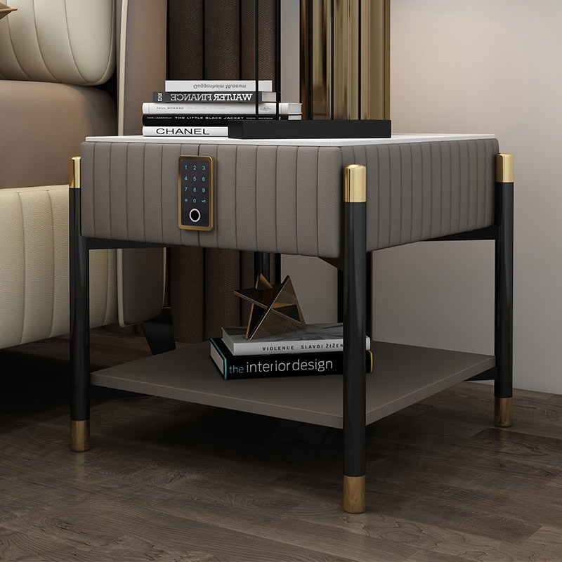 

Gray Upholstered Bedside Table 1-Drawer Nightstands with Electronic Lock