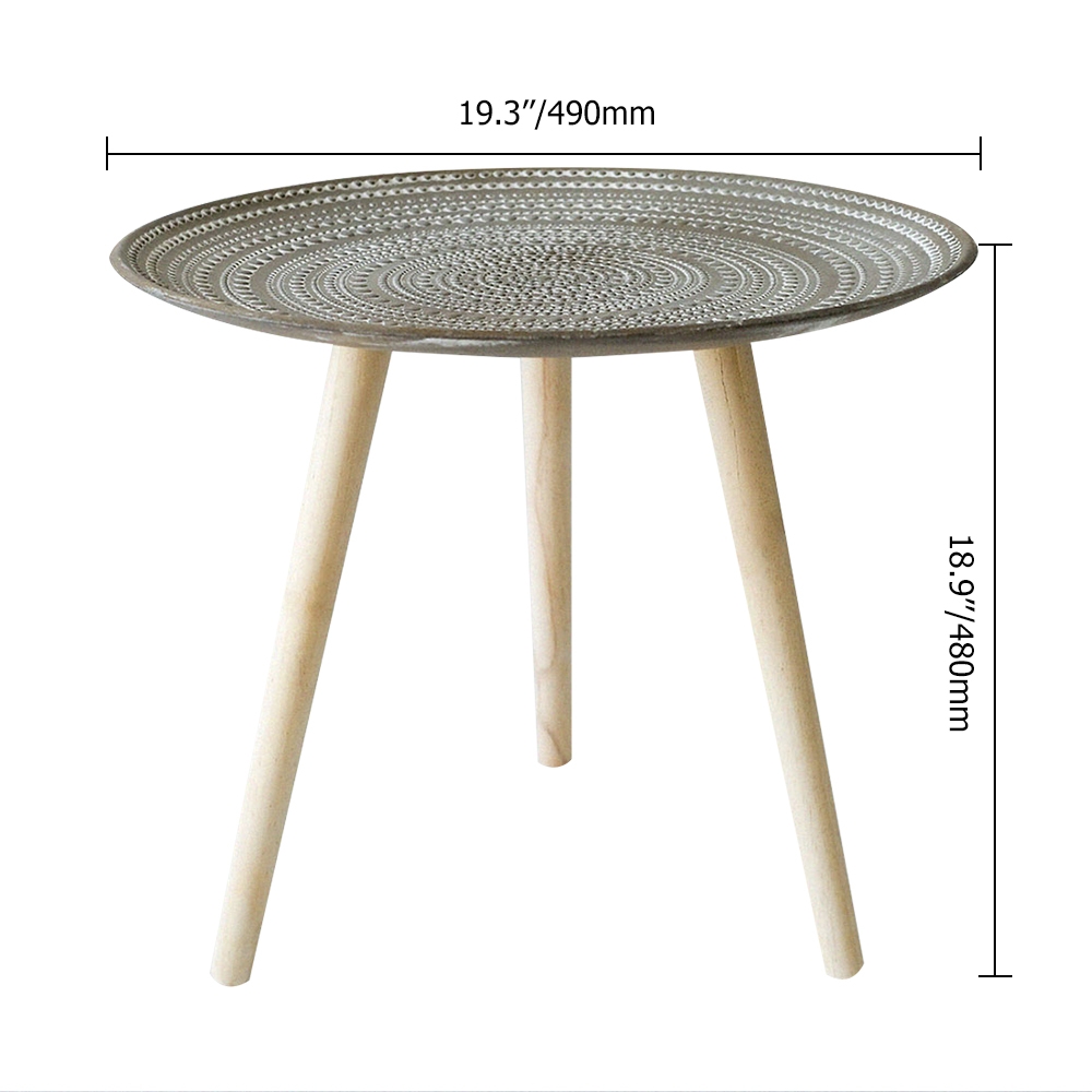 Modern Retro Round End Table Wooden Tray Top Side Table-Homary